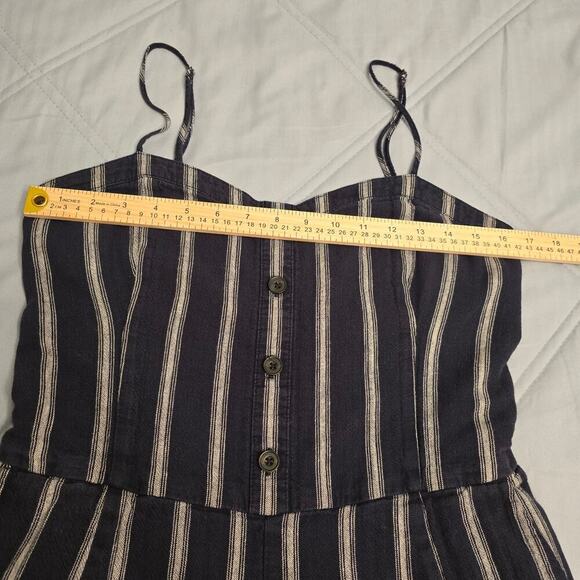 Abercrombie & Fitch Linen Blend Jumpsuit L Navy White Stripe Coastal Wide-leg - Picture 6 of 12